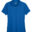 A blue polo shirt is shown on a white background.