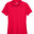 A red polo shirt is shown on a white background.